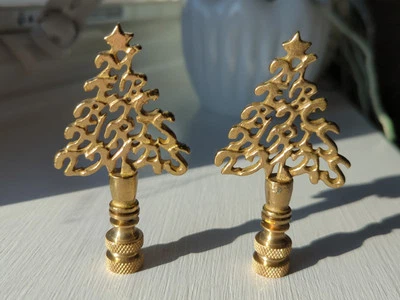 Vintage Merry Christmas Tree Shape Lamp Finial Gold Filigree Solid Brass Base 2 - Image 1 of 4