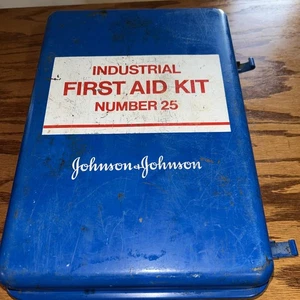 Kit de primeros auxilios industriales de metal Johnson & Johnson de colección número 25 lleno - Imagen 1 de 10