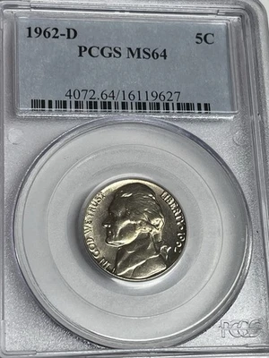 1962-D Jefferson Nickel 5 PCGS MS64 Vintage Denver Mint Gem UNC Combine Shipping - Image 1 of 4