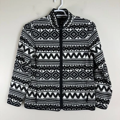 Chaqueta Talbots para mujer mediana estampado nórdico cremallera completa polar exterior negra blanca Foto 1 de 4