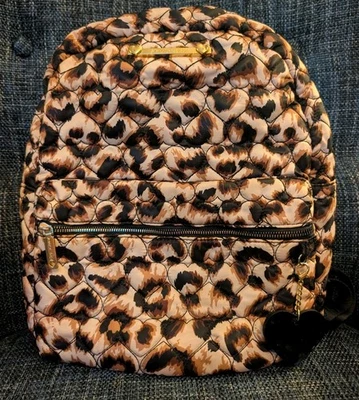 Betsey Johnson Leopard Quilted School Backpack Cheetah Print Bag Floral Boho Fun - Image 1 of 4