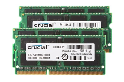 Crucial 16GB (4X 4GB) 2RX8 PC3-8500S DDR3 1066Mhz 204Pin Laptop Memory RAM - Image 1 of 4