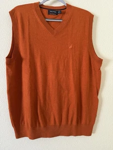 Chaleco Suéter Nautica Luxury Performance Para Hombre Talla L Nuevo Sin Etiquetas Naranja Calabaza Especia - Imagen 1 de 12