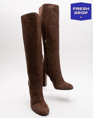 PVP€1125 ETRO Botas hasta la rodilla de cuero US7 UK4 EU37 marrón tacón hechas en Italia Foto 1 de 4