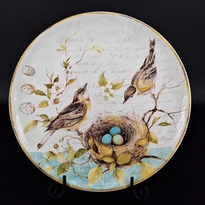 Pier 1 Field Notes 11.25" Plato de Cena Nido de Pájaro Madera de Perro Flor Azul Verde - Imagen 1 de 9