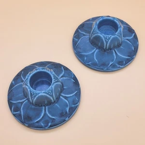 Rookwood Pottery Matte Blue Lily Pad Candlestick Holders #2311 Pair c.1923 - Picture 1 of 13