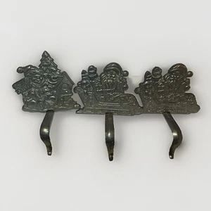 3 Vintage Grandeur Noel Cast Iron Christmas Stocking Holders 2 Santas & Snowman - Picture 1 of 8