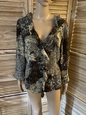 Emma James Women's Size 14 Dressy Colorful Blouse Button Ribbon Trim Lightweight - Изображение 1 из 4