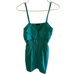 Cals grün verstellbar Spaghettiträger durchgehender Reißverschluss gesmokte Taille Kleid Taschen Gr. M - Bild 1 von 8
