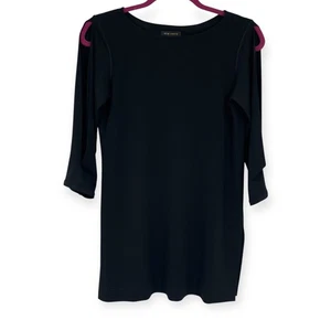 EVA VARRO Split Sleeve Tunic Top Black Goth Stretch 3/4 Sleeve Womens S - Picture 1 of 10