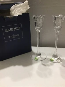 Vintage Palladia Collection Tall Pair Waterford Crystal Candlesticks Marquis 8” - Picture 1 of 5