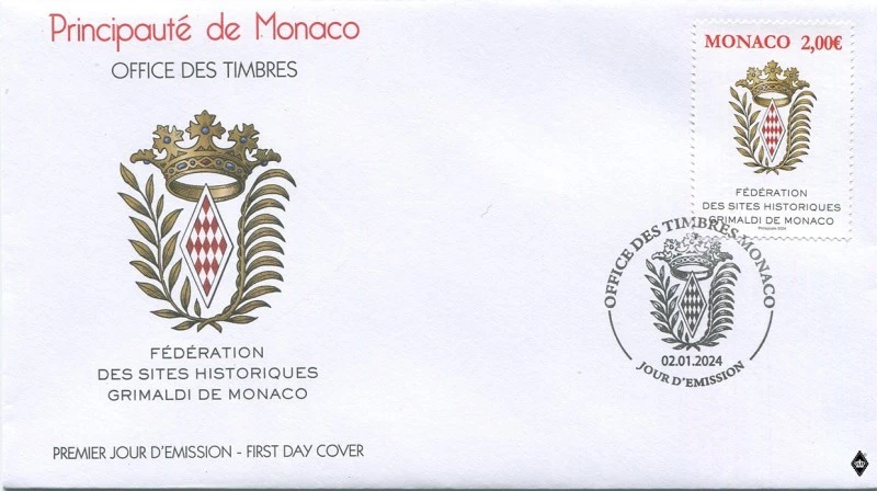 Monaco 2024. Federation of the Historical Sites of the Grimaldis (Mint) FDC - Image 1 of 1