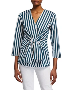 Lafayette 148 Damen Dayana Strada Wickelbluse Größe M weiß/blau - Bild 1 von 6