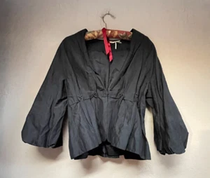 Max Studio Womens Silk Blend Shawl Collar Balloon Sleeve Blouse Size Small Black - Picture 1 of 8