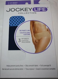nib set of 3 JOCKEY LIFE HIP BRIEF no panty line BLUE WHITE POLKA DOT 20609 sz 7 - Picture 1 of 5