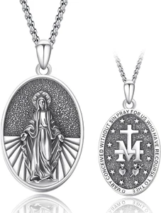 Medalla Milagrosa De La Virgen Halsband Cadena Con Dije Plateado Proteccion Regalo - Bild 1 von 12