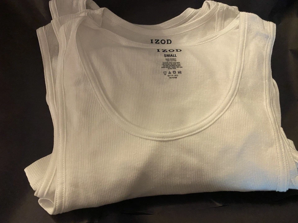 Izod Tank Top Mens Small White (5 Shirts) Ribbed Cotton Knit New NWOT open pack - Image 1 of 4