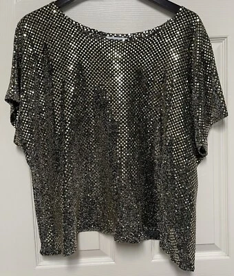 Camisa Vintage Talla Grande Top Lentejuelas Negra Dorada Glam Party 2X Joanna Hecha en EE. UU. Foto 1 de 4