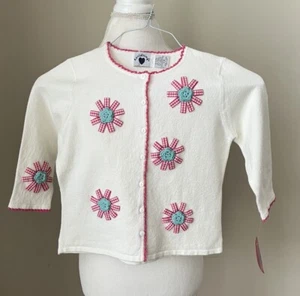 Hartstrings Girls White Sweater With Flowers- 7/8 - Picture 1 of 4
