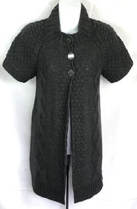Mac & Jac Cardigan Duster Sweater M Gray Cable Knit Button Whimsy Goth Cottage - Picture 1 of 6