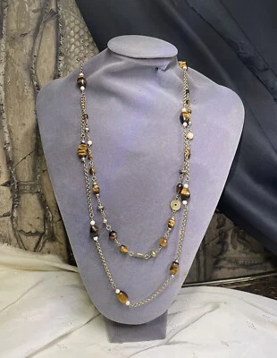 Colar longo 32” ajustável 2 fios, bronze Sigrid Olsen e olho de tigre - Imagem 1 de 4