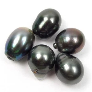 5 piezas 13-14 mm excelente calidad larga lágrima perla Tahití negra/verde - Imagen 1 de 3