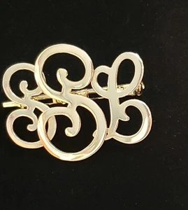 Broche prendedor vintage grande abstracto monograma 2" tono dorado g0- - Imagen 1 de 3