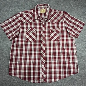 Wrangler Wrancher Shirt Mens 2XL Maroon Plaid Flannel Pearl Snap Western - Picture 1 of 10