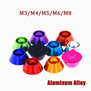 Junta de arandelas de cabeza de copa de cono de aleación de aluminio anodizado M3/M4/M5/M6/M8 colorida - Imagen 1 de 12