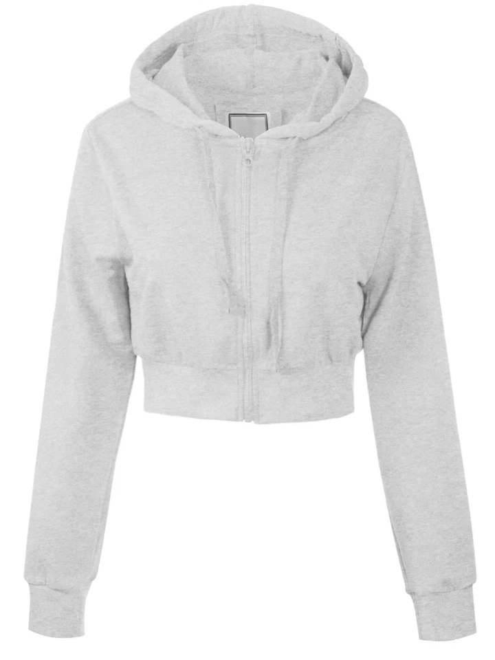 MixMatchy Solid Casual French Terry Cropped Zip Up Hoodie - Image 1 of 1