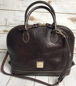 Dooney & Bourke Lizard Embossed Zip Zip Leather Satchel Handbag Purse Brown Red - Bild 1 von 7