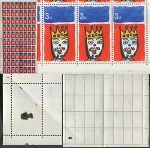 GB Briefmarken 1966 SG713 W109 voller Bogen Papierfalz mit 3 fehlenden Goldköpfen postfrisch - Bild 1 von 16
