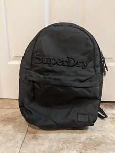 Superdry All Black Backpack Spellout Double Strap Free Shipping - Picture 1 of 8