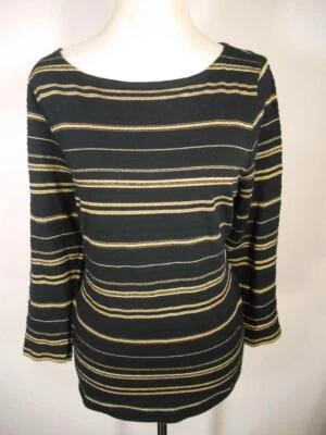 Hermoso Top Para Mujer XL Ralph Lauren Dorado Negro Diseño Rayas Manga Larga Tejido Foto 1 de 4