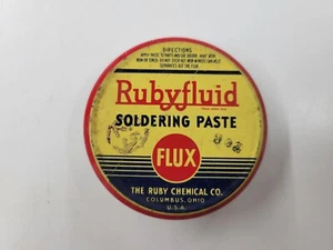 Vintage Rubyfluid Soldering Paste Flux Tin Can Ruby Chemical Co. Columbus Ohio  - Picture 1 of 7