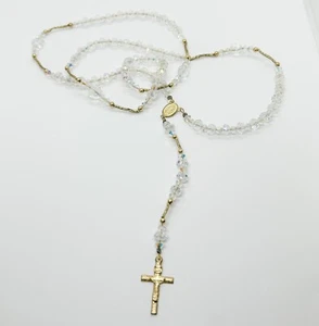 Seltene Vintage Rosenkranz 10k Gelbgold Kristall Katholische Perlen Halskette - Bild 1 von 9
