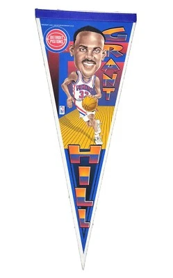 VINTAGE WINCRAFT SALEM CARICATURE DETROIT PISTONS GRANT HILL PENNANT FLAG NOS - Image 1 of 4