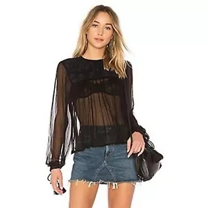 NWT Free People Black Sheer Blouse w/ Tassels Long Sleeve Embroidery Size Small - Picture 1 of 13