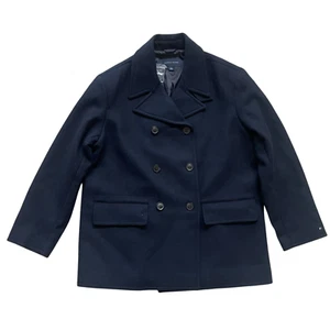 Tommy Hilfiger Men's Regular Fit Solid Double-Breasted Wool-Blend Peacoat $299 - Picture 1 of 7