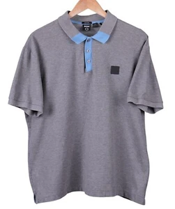 Hugo Boss Herren Poloshirt meliert grau blau Kontrast Baumwolle Kurzarm XXL - Bild 1 von 9