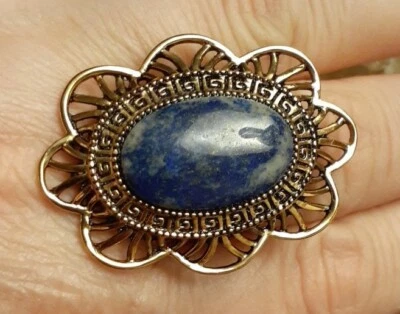 Anillo Studio Barse Bronce Lapislázuli Piedras Preciosas Flor Talla 7.5 Foto 1 de 4