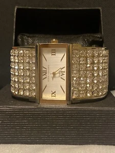 SOFIA VERGARA Women 38MM ICED OUT Silver Tone Watch Open Cuff Band NEW Battery - Picture 1 of 13
