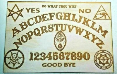 DC MAKER LABS LARGE Ouija Board & Planchette w/ Aleister Crowley Symbols Engraved On Wood