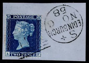 1855 2d blau SG 35 PL 5 AF State Two WIEDEREINTRITT hervorragend Edinburgh Stück Kat. £ 200,00 - Bild 1 von 1