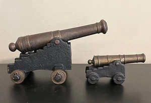 (2) VTG Brass & Cast Iron 5” Cannon 1/4 Model MFCO + 3” Mini Cannon - Picture 1 of 13