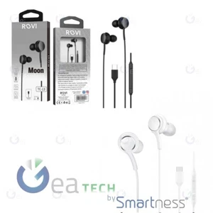 Headset Stereo Type-C Rovi Moon TC-13 Earphones Control Remote Black - White - Picture 1 of 3