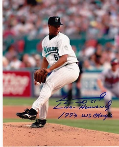 LIVAN HERNANDEZ FLORIDA MARLINS 1997 WS CHAMPS ACTION SIGNED 8x10 - Picture 1 of 1
