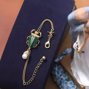 Gold Armband Gothic Insekt Käfer Jade Motiv Perlgrün QD31 - Bild 1 von 8