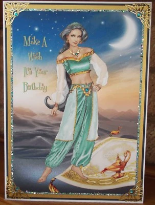 Hecho a mano personalizado cuento de hadas noches de verano tarjeta de cumpleaños jazmín asiático dama Foto 1 de 4