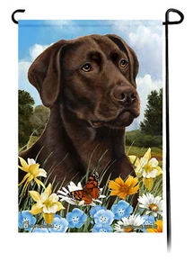 Summer Flowers Garden Flag - American Chocolate Labrador Retriever - Picture 1 of 1